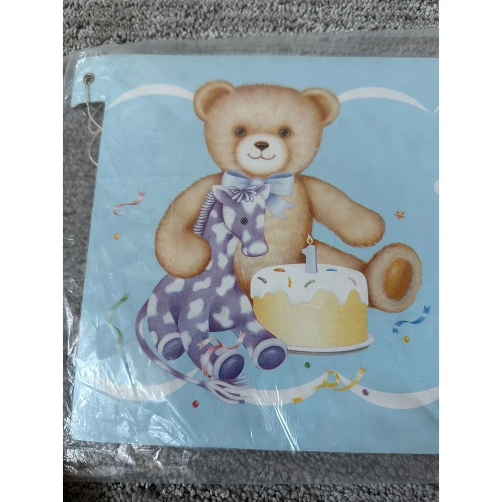 Vintage Happy 1st Birthday Teddy Bear Banner 4.5ft Blue Party Decor 12513